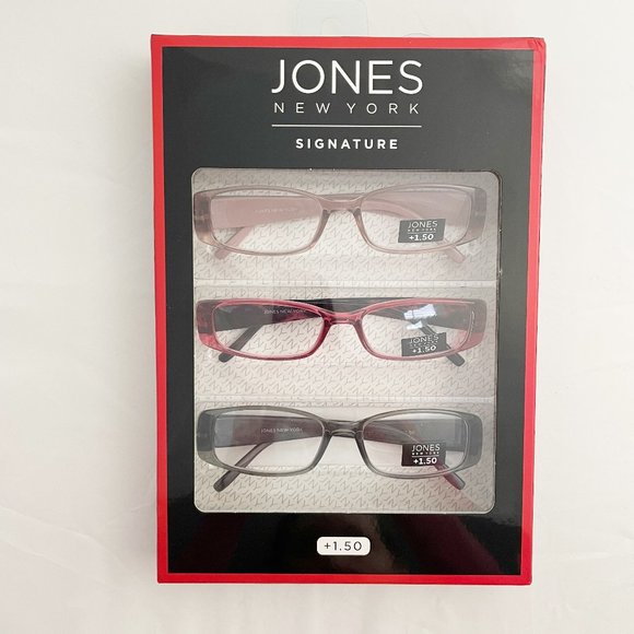 Jones New York Dark Burgundy Brown Oversized Frames Readers +1.5 JONES New York Reading Glasses Dark Burgundy Face Mauve Legs  main image 4